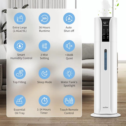 Cool Mist Humidifiers for Bedroom Large Room 9L/2.4 Gal with Essential Oil Remote Control for Home Baby Office Plants Bedroom