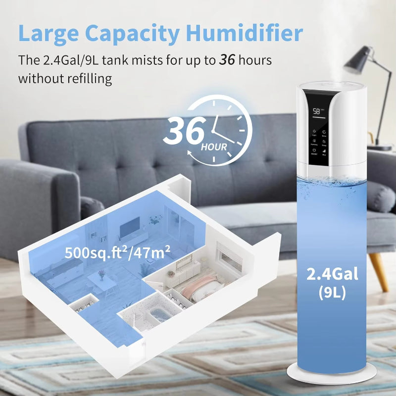 Cool Mist Humidifiers for Bedroom Large Room 9L/2.4 Gal with Essential Oil Remote Control for Home Baby Office Plants Bedroom