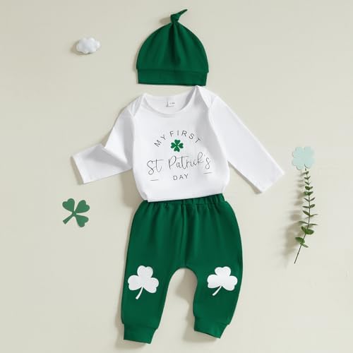 My First St Patricks Day Baby Boy Outfit - Clover Print Romper Set