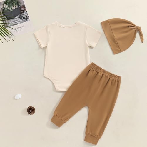 Newborn Boys Coming Home Romper Pants Hat Set - Soft Stylish