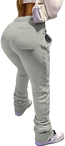 Warm Stretchy Womens Fleece-Lined Stacked Jogger Pants