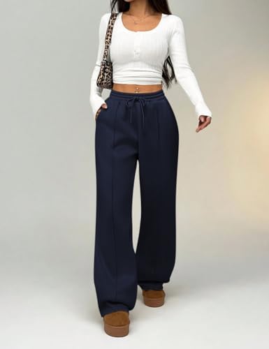 HeSaYep Womens Wide Leg Fleece Sweatpants