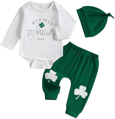 My First St Patricks Day Baby Boy Outfit - Clover Print Romper Set