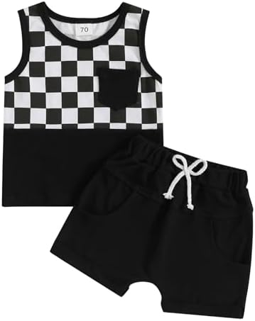 Meiweileya Baby Boy Checkered Tank Short Set