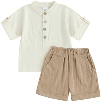 Gueuusu Toddler Boys Summer Outfit Lightweight Linen Set for Kids