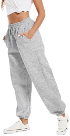 Tuislay Womens High-Waisted Baggy Cotton Elastic Sweatpants for Teen Girls