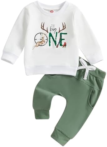 Baby Boy First Birthday Outfit - Red Reindeer Sweater Elves Pants Set