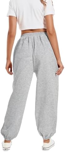 Tuislay Womens High-Waisted Baggy Cotton Elastic Sweatpants for Teen Girls