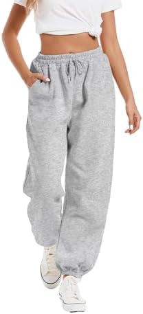 Tuislay Womens High-Waisted Baggy Cotton Elastic Sweatpants for Teen Girls