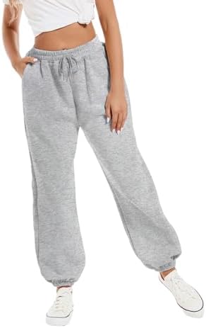 Tuislay Womens High-Waisted Baggy Cotton Elastic Sweatpants for Teen Girls