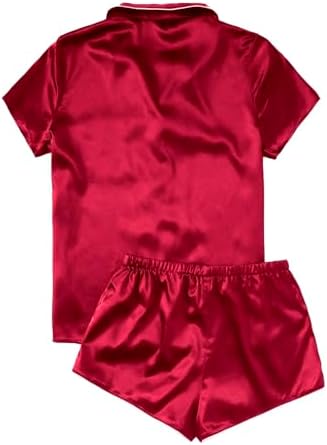 Womens Red Satin Button-Down Pajamas Set Plus Size