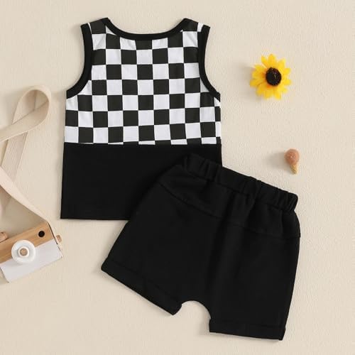 Meiweileya Baby Boy Checkered Tank Short Set