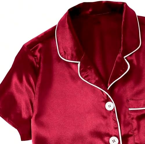 Womens Red Satin Button-Down Pajamas Set Plus Size