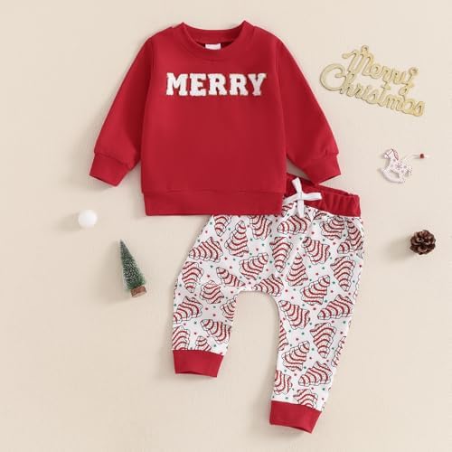 Toddler Boy Christmas Outfit 2PCS Merry Letter Print Set