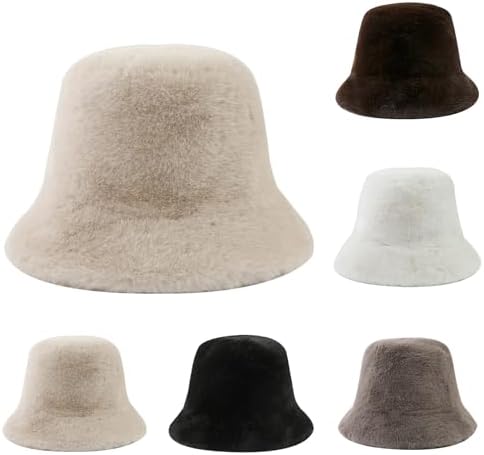 Fuzzy Faux Fur Bucket Hat for Women - WarmWinter Fashion