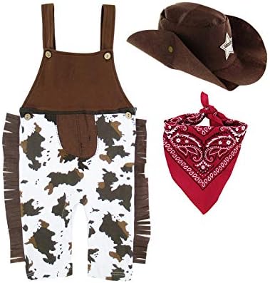 AJ DESIGN Baby Boys Western Cowboy Romper Sets with Scarf and Hat