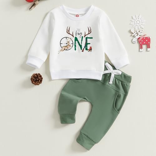 Baby Boy First Birthday Outfit - Red Reindeer Sweater Elves Pants Set