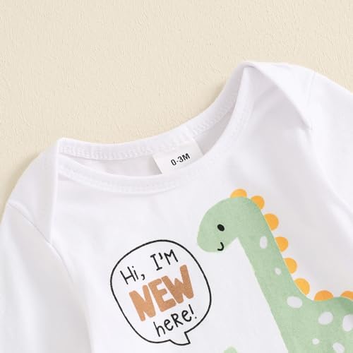 Newborn Baby Boy Dinosaur Romper Jogger Pants Hat Set