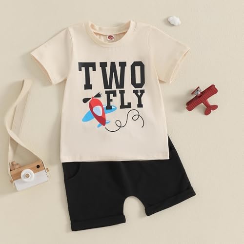 Comfortable Toddler Boy Birthday Outfit - Airplane Letter Print