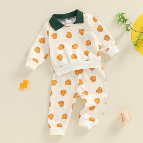 Comfortable Toddler Baseball Glove Print Fall Pants Set