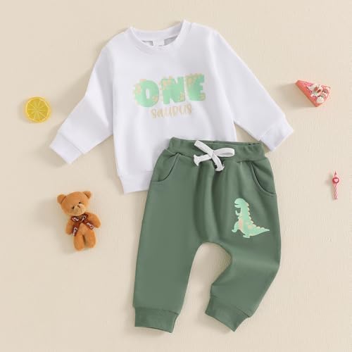 adorable 1st birthday Dinosaurs sweatshirt and joggers set for boys
