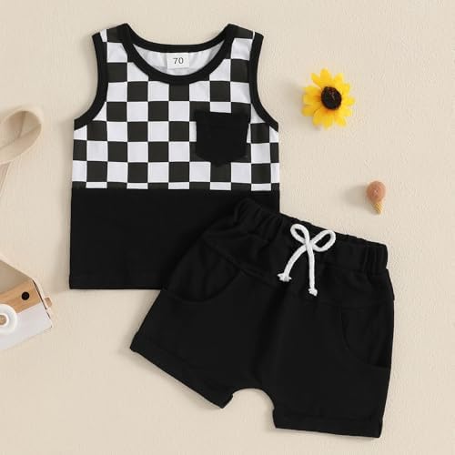 Meiweileya Baby Boy Checkered Tank Short Set