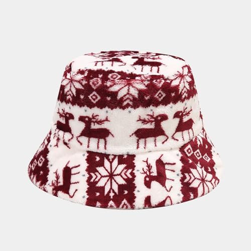 Christmas Warm Faux Fur Bucket Hat for Women Men