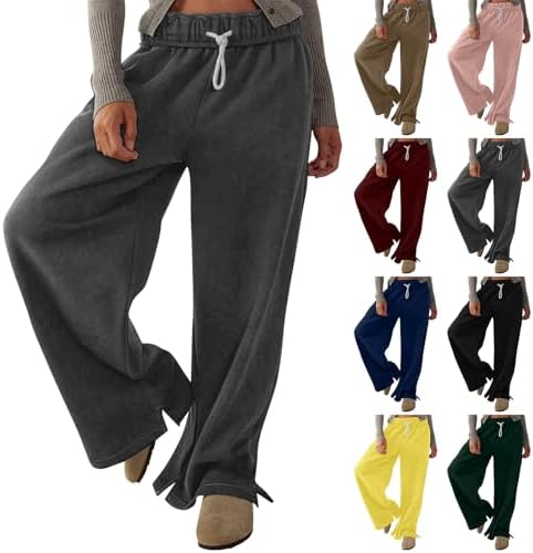Rikbuig Womens Wide Leg Fleece Joggers