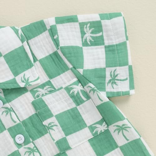Mandizy Todd Mizy Summer Outfit for Boys - Cute Checkered Palm Tree Printing