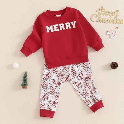 Toddler Boy Christmas Outfit 2PCS Merry Letter Print Set