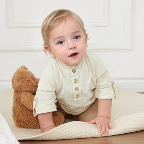 Gueuusu Toddler Boys Summer Outfit Lightweight Linen Set for Kids