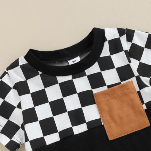 TheFound Toddler Boy Summer Outfit Trendy Checked Print with Elastic Waist