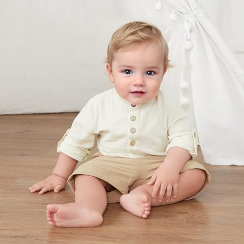Gueuusu Toddler Boys Summer Outfit Lightweight Linen Set for Kids