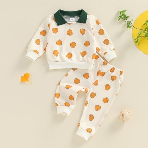 Comfortable Toddler Baseball Glove Print Fall Pants Set