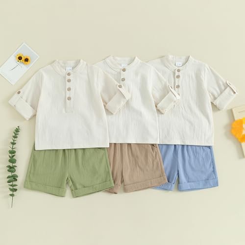 Gueuusu Toddler Boys Summer Outfit Lightweight Linen Set for Kids