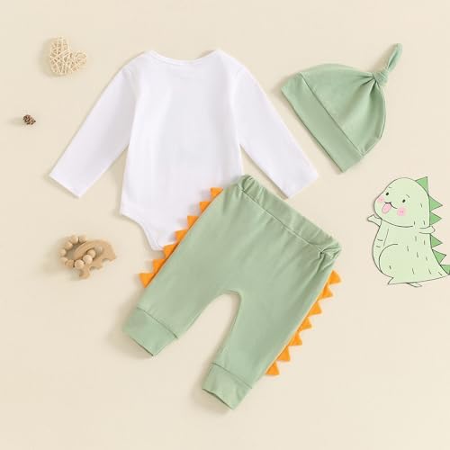 Newborn Baby Boy Dinosaur Romper Jogger Pants Hat Set
