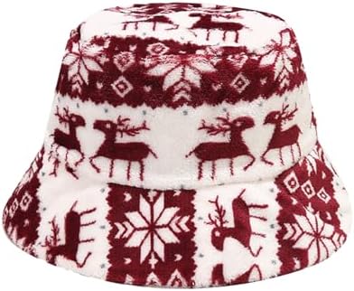 Christmas Warm Faux Fur Bucket Hat for Women Men