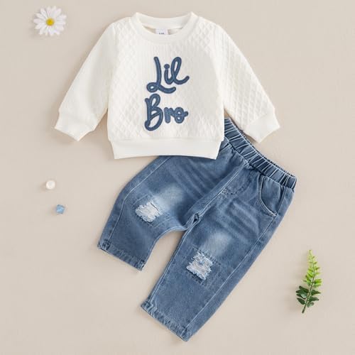 Toddler Fall Clothes Lil Bro Denim Pants Set 2Pcs Boy