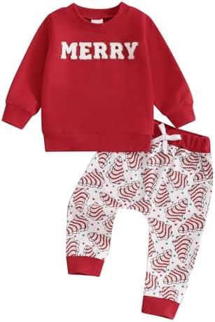 Toddler Boy Christmas Outfit 2PCS Merry Letter Print Set