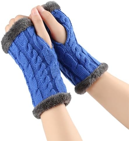 Womens Winter Arm Warmer Knit Fingerless Furry Gloves