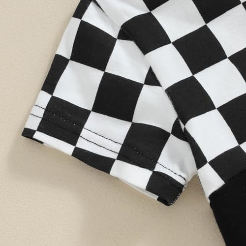TheFound Toddler Boy Summer Outfit Trendy Checked Print with Elastic Waist