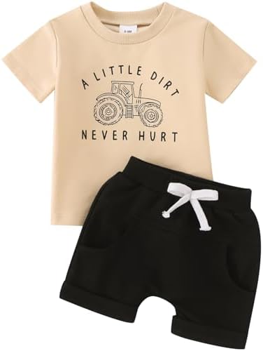 Yvowming Toddler Boys Summer Truck Print T-Shirt Shorts Set