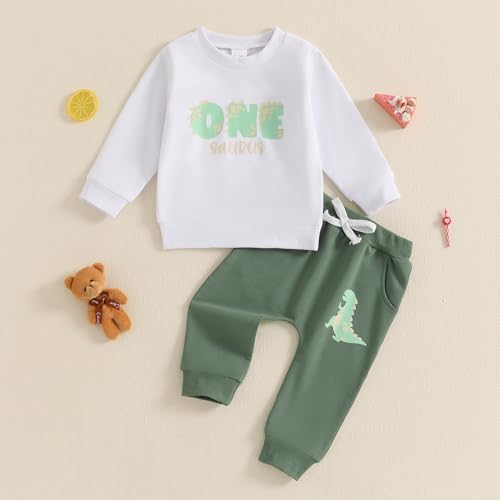 adorable 1st birthday Dinosaurs sweatshirt and joggers set for boys