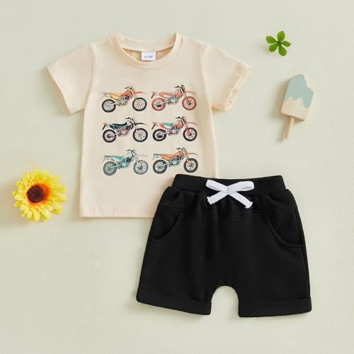 Baby Toddler Boys Motorcycle Print Summer Outfits Set
