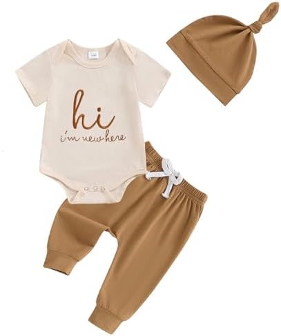 Newborn Boys Coming Home Romper Pants Hat Set - Soft Stylish