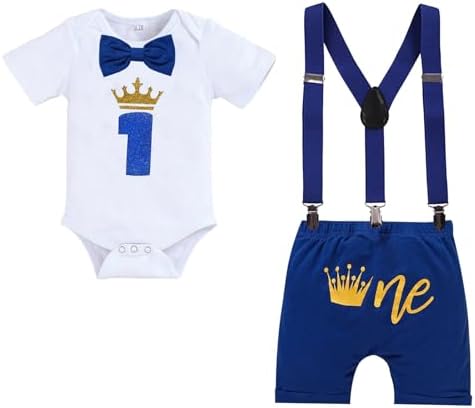 GRNSHTS 1st Birthday Baby Boy Bow Tie Romper - Funny First Party Gown