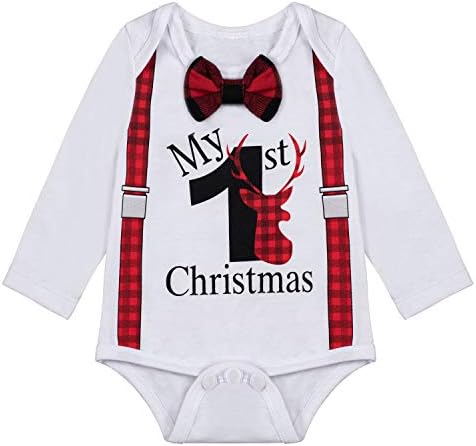 Yruiz Baby My First Christmas Romper Set Xmas Bowtie Strap Romper