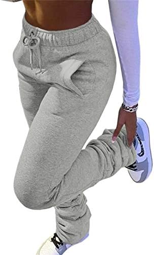 Warm Stretchy Womens Fleece-Lined Stacked Jogger Pants