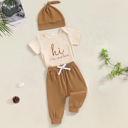 Newborn Boys Coming Home Romper Pants Hat Set - Soft Stylish
