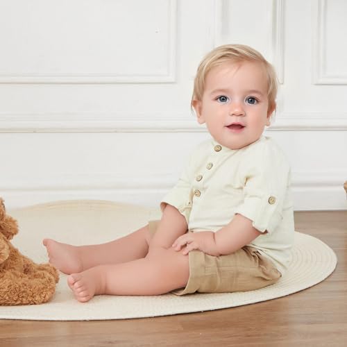 Gueuusu Toddler Boys Summer Outfit Lightweight Linen Set for Kids